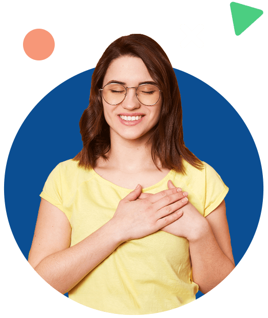 Woman with hand over her heart
